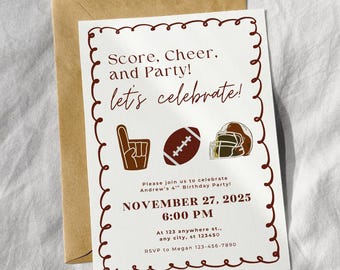 Editable Football Birthday Party Invitation, American Football Party Invite, Editable Sports Birthday Card, Kids Birthday Party Invitation