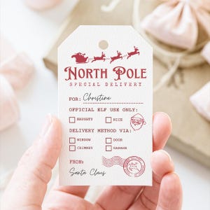 Editable North Pole Gift Hang Tag Template, Santa Special Delivery Printable, Christmas Elf Naughty Nice, Holiday Christmas Xmas Present