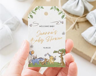 Editable Winnie The Pooh Gift Tag Template, Printable Baby Shower, Pooh Baby Shower Thank You, Gender Neutral Baby Shower Favors Tag