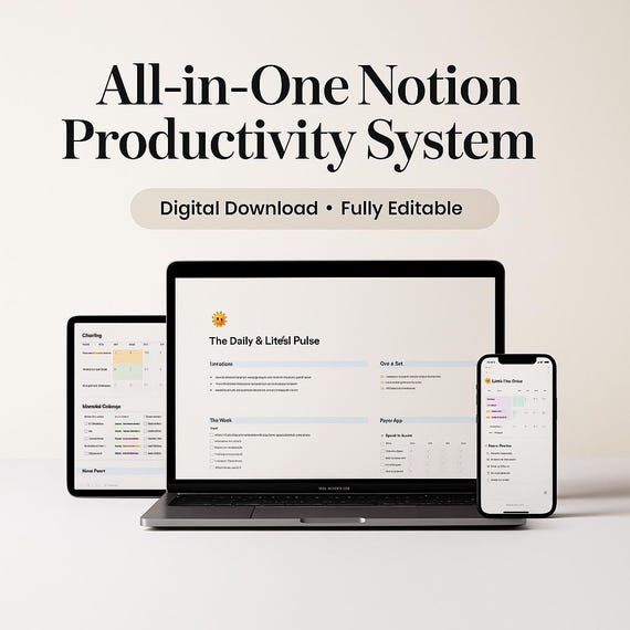 Notion Productivity System Daily Planner Template – Goal & Habit Tracker (Digital Download)