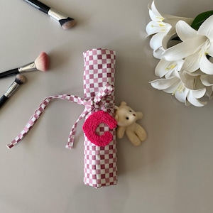 makeup brush holder,handmade brush organizer,customizable makeup storage,cosmetic organizer,fabric brush holder,portable makeup storage