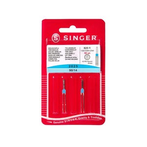 Singer Twin Sewing Machine Needles – 2 Pack, Size 90/14 (Model 825, 3mm, Round Sharp)
