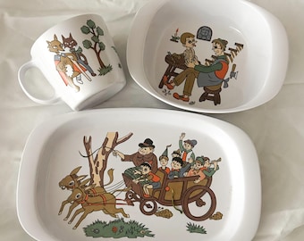 Vintage Noritake Melamine Childrens 3 Piece Pinocchio Dish Set