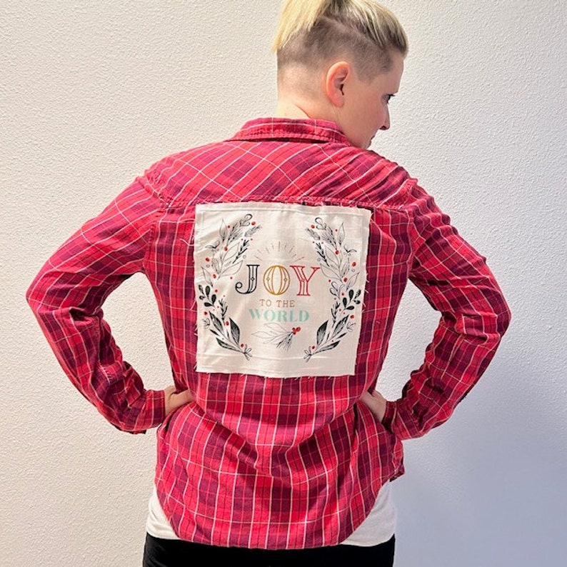 Joy To The World Red Christmas Flannel image 1