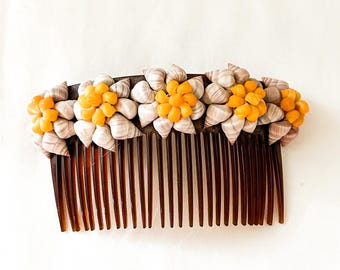 Large Vintage Hair Comb with Seashells