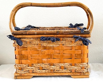 Bamboo Sewing Basket With Removable Thread Tray And Handmade  Liners