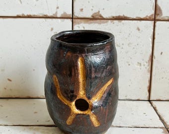 Handmade Rustic Stoneware Brutalist Style Vase Candle Holder