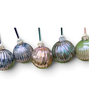 Handmade Ceramic Christmas Ornament – 3” OOAK Ribbed Pottery Bauble