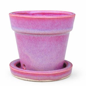 Handmade Pink Ceramic Planter with Saucer, Small Modern Minimal Houseplant Pot 3.5”
