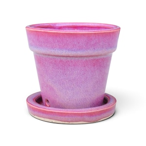 Handmade Pink Ceramic Planter with Saucer, Small Modern Minimal Houseplant Pot 3.5” [Made to Order]