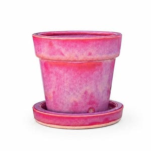 Handmade Pink Ceramic Planter with Saucer, Small Modern Minimal Houseplant Pot 3.5”