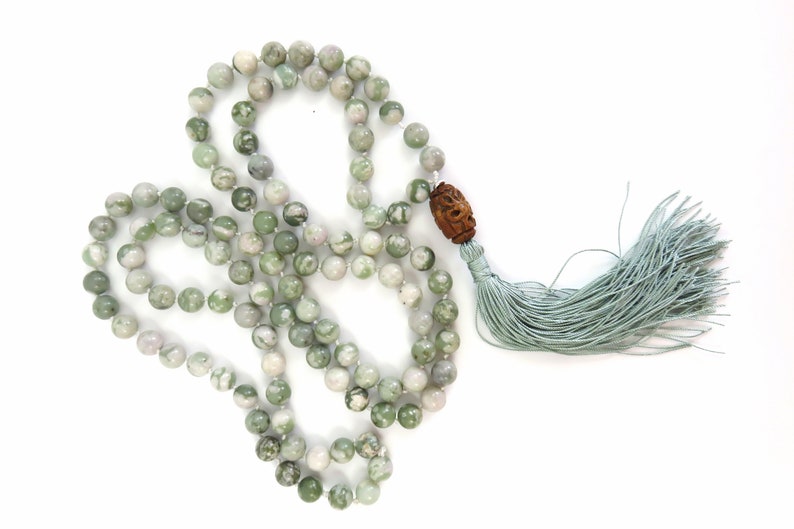 Peace and Harmony Beaded Tassel Necklace Peace Jade Mint Green