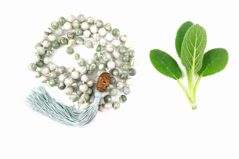Peace and Harmony Beaded Tassel Necklace Peace Jade Mint Green