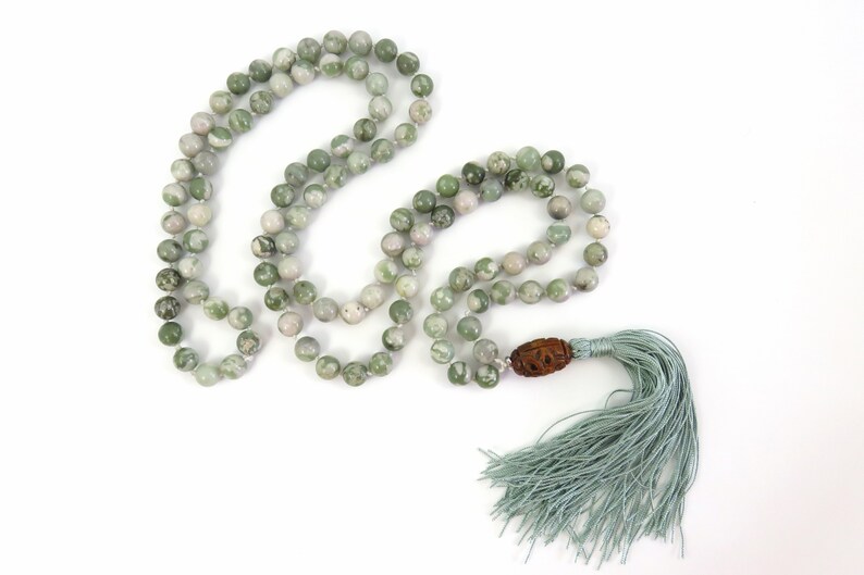 Peace and Harmony Beaded Tassel Necklace Peace Jade Mint Green