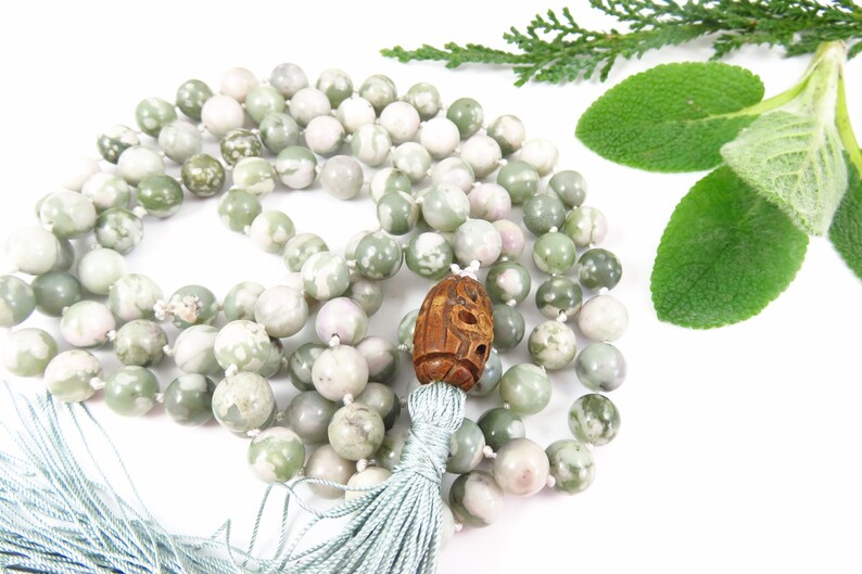Peace and Harmony Beaded Tassel Necklace Peace Jade Mint Green