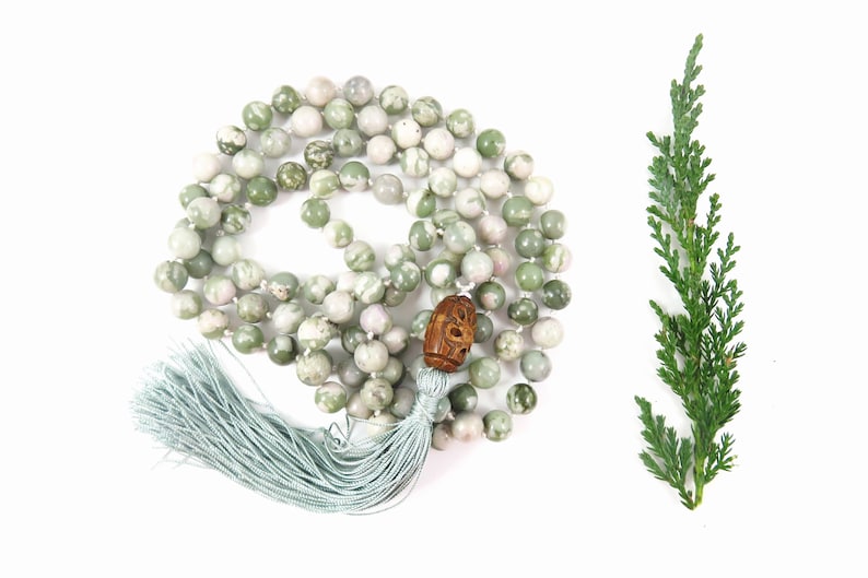 Peace and Harmony Beaded Tassel Necklace Peace Jade Mint Green
