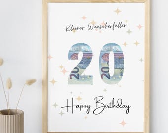 Cash gift for a 20th birthday | Wish fulfiller | Last-minute birthday gift PDF instant download | Gift | Birthday present