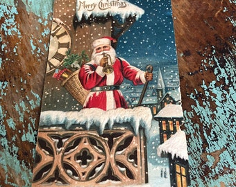 The Stamps Are Just As Fine As Santa Antique German Postcard With One Cent Ben Franklin Stamp