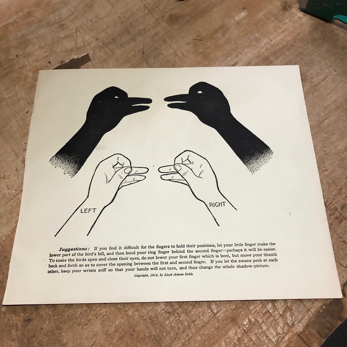 1914 Hand Shadow Puppet Illustration Salvaged From an Antique Etsy
