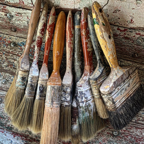 I Just String Them Vintage Used Worn Wooden Paint Brushes