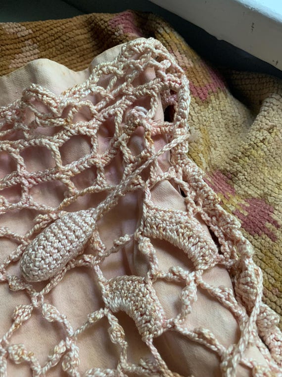 Quick Add A Draw String Antique Pink Worn Crochet… - image 6