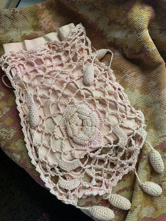 Quick Add A Draw String Antique Pink Worn Crochet… - image 1