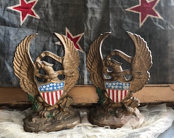 With Their Shields Of Stripes & Stars These Antique Eagle Bookends Are Full Of Pride