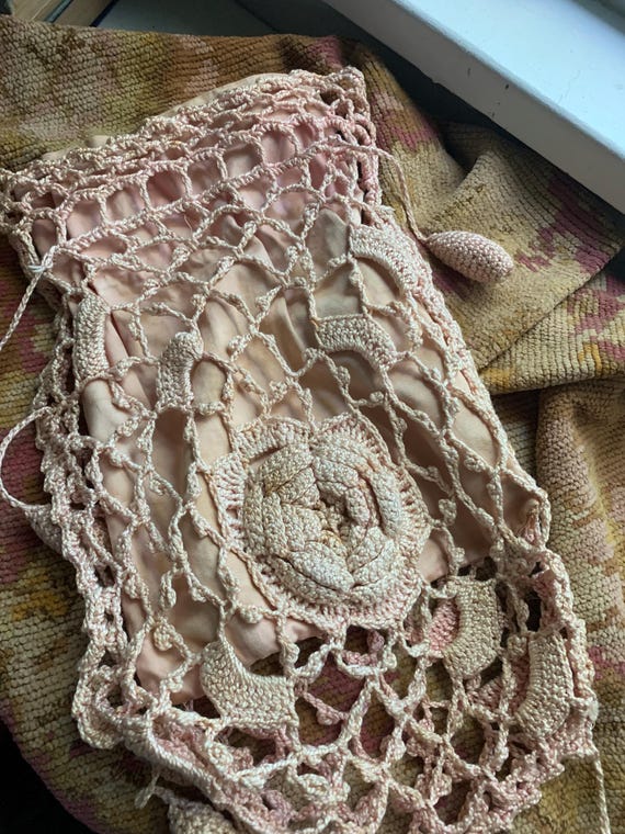 Quick Add A Draw String Antique Pink Worn Crochet… - image 3