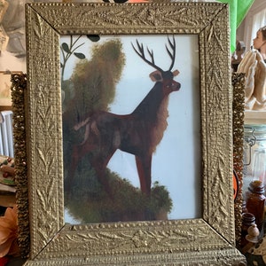 I Broke His Partner Antique Folk Art Deer Painting On Glass