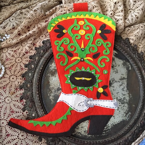 A Vintage Felt Cowboy Boot Christmas Stock Yeehaw