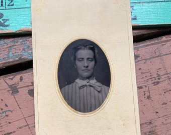 All Those Little Tinted Details Antique Tintype Photo Lady In Stripes