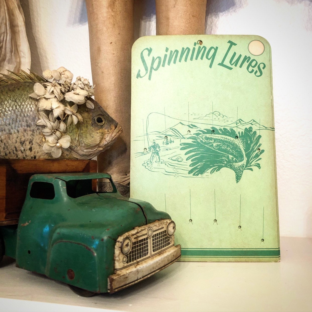 The Perfect Way to Display Your Old Lure Collection Vintage Cardboard Store  Sign 