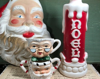 He’s Lost His Cap But Not His Charm Vintage Rare Lefton Santa And Mrs Claus Cream & Sugar Dishes