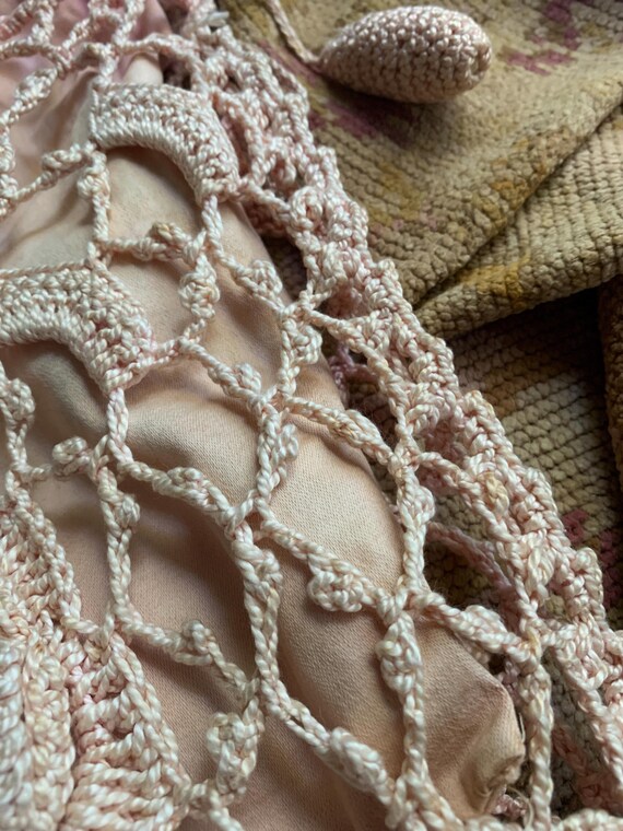 Quick Add A Draw String Antique Pink Worn Crochet… - image 4