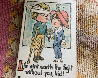 Life Ain’t Worth The Fight Without You Kid Antique Cute Postcard