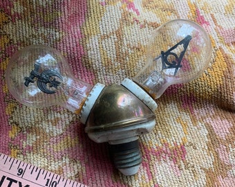 Two Vintage Lodge Aerolux Working Lightbulbs With Original Brass Dual Socket