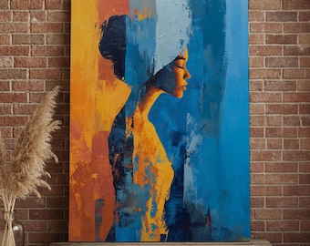 Pinceles de arte abstracto: lienzo: naranjas y azules, arte mural, descarga digital, arte figurativo
