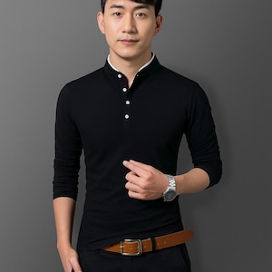 Classic Men&#39;s Long Sleeve Shirt, Elegant Button-Up Casual Top, Modern Office Wear Top, Casual Street Wear Shirt, Chic Formal Wear Outfit
