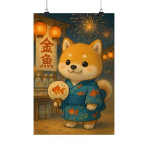 Japanese Cat Poster - Kawaii Vertical Wall Art, Whimsical Animal Illustration for Home Decor