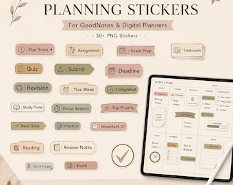 GoodNotes Study Stickers, 25 Student Planner PNGs for Assignments, Exams and Deadlines