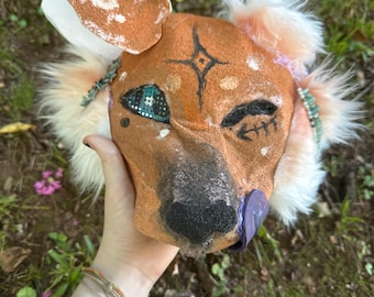 One-Eared Dingo Therian Mask with Tongue