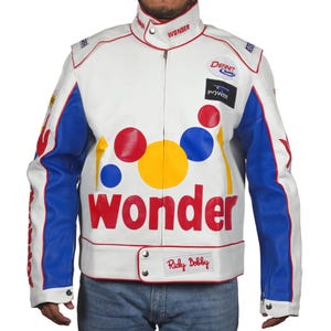 Wonder White Racing-kunstleren herenjas | Ricky Bobby Halloween-kostuum Cosplay-outfit handgemaakt