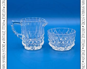 Vintage Jeannette Glass Lead Crystal Glass Creamer and Sugar Set