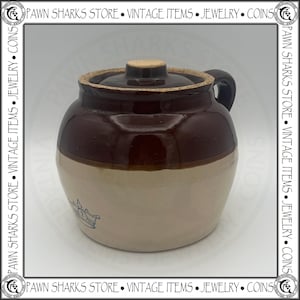 Vintage Robinson Ransbottom Blue Crown #2 Stoneware Bean Pot with Lid