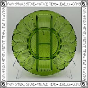 Avocado Green Hobnail Glass Deviled Egg & Relish Sectioned Platter by L.E. Smith