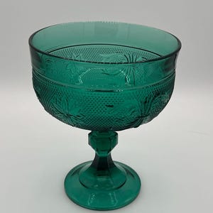 Vintage Tiara/Indiana Glass Spruce Green, Teal Pedestal Compote