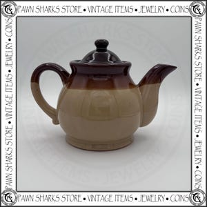 Vintage Brown and Tan Stoneware Teapot with Lid