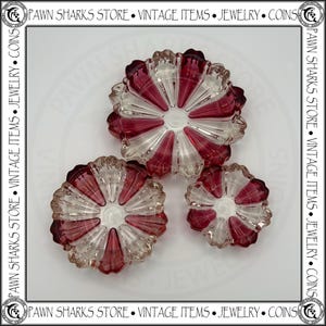 Vintage Hazel-Atlas Glass Cranberry Red Flash and Clear Glass Ashtray 3-Piece Nesting Set