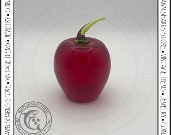 Vintage Viking Art Glass Red Apple Paperweight Hand Blown MCM 1970s Decorative Fruit Figurine