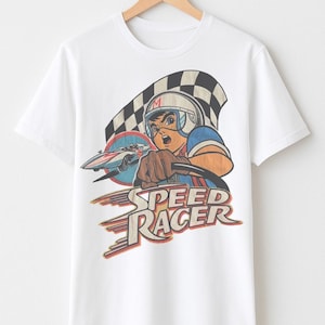 Tshirt, Speed Racer, Retro Racing Anime T Shirt Vintage Style Race Car Graphic Tee, 60s Anime Inspired Shirt, Gift for Car Lovers and Anime